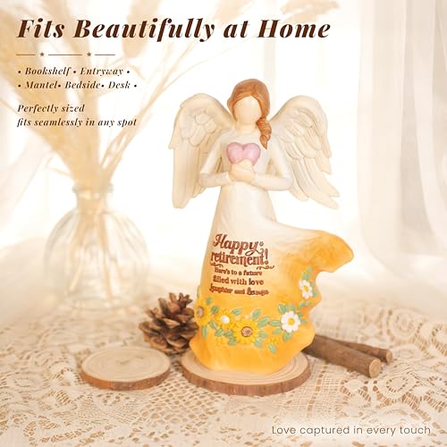 Retirement Angel Figurine, Faceless Winged Angel Holding Heart, Resin Angel Statue with Printed Retirement Message for Indoor Decor,Retirement Angel with Heart Retirement Angel with Heart