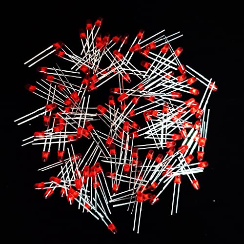 Pack of 120 3 mm LED Light Emitting Diodes, 2 Pin LED Diodes (Red, Pack of 120) | Extra bright 3 mm LED assortment kits, diffuse diodes set for science projects, DIY projects 3 mm, 120 pieces, red