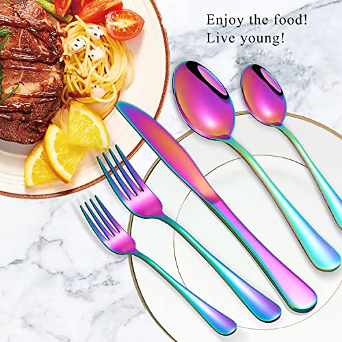 Rainbow Spoons,Set of 16 Top Food Grade Stainless Steel Spoons Silverware, Big Tea Spoons,6.7 Inches,Mirror Finish & Dishwasher Safe,New Apartment Essentials Flatware Rainbow 16pcs