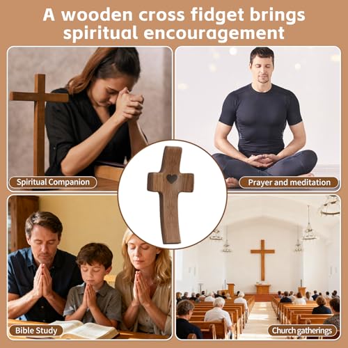 OOTDSE Wooden Cross Fidget for People with Anxiety Relief 10Pcs Handheld Small Pocket Cross Prayers Encouragement Christian Religious Solid Walnut Gift for Adults/Teens/Elderly on Easter,etc Walnut A 10Pcs
