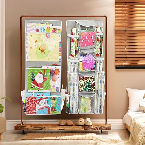 Simple Houseware Double-Sided Hanging Gift Wrap Organizer, Gray (Set of 1) Grey