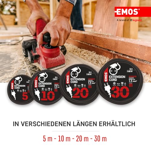 EMOS extension cable 5 m Schuko, rubber extension cable for outdoor use IP44, H07RN-F3G 1.5 mm2 5 metres Single