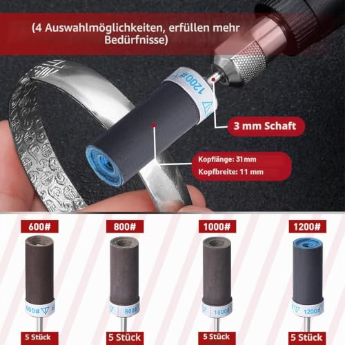 20 Piece Sanding Sleeve Set for Dremel Rotary Tool Sanding Attachments, 600/800/1000/1200 Grit Sanding Rollers Accessory Set with 3 mm Shaft for Metal Stone and Wood Sanding 20pcs--Mixed1