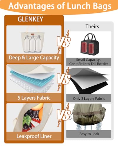 Insulated Lunch Tote Women Work 2 Pockets Cooler Bag 16 Bottle Beige X-Large 16_White