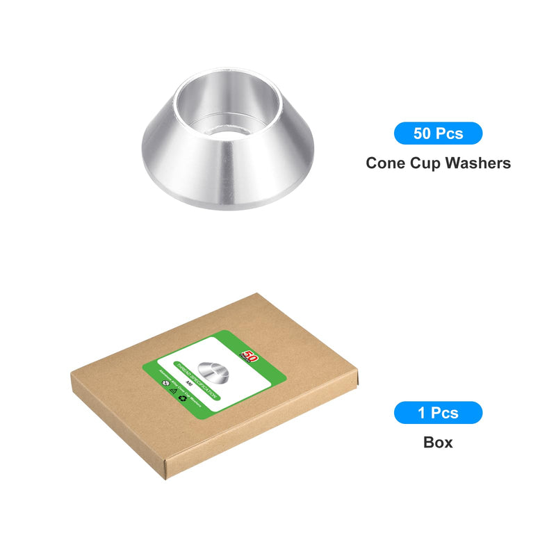 [Australia - AusPower] - uxcell M6 Cone Cup Countersunk Washers, 50 Pcs Anodized Aluminum Gaskets Cup Head Washer Gasket, Cup Screw Counterbore Gasket for Mechanical Accessories Parts, Silver 