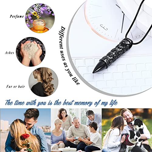 XSMZB Urn Necklaces for Ashes Bullet Container Pendant Stainless Steel Keepsake Holder Ashes for Pet Human Memorial Cremation Jewelry for Men Women Skull Bullet-Black