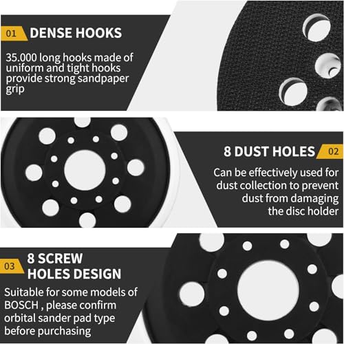 Gnellkoor 4-pack hook and loop orbital sander pad replacements for Bosch ROS20VS, black sanding discs