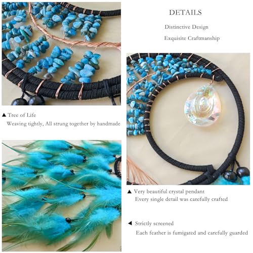 Blue Tree of Life Dream Catcher with Crystal Pendant