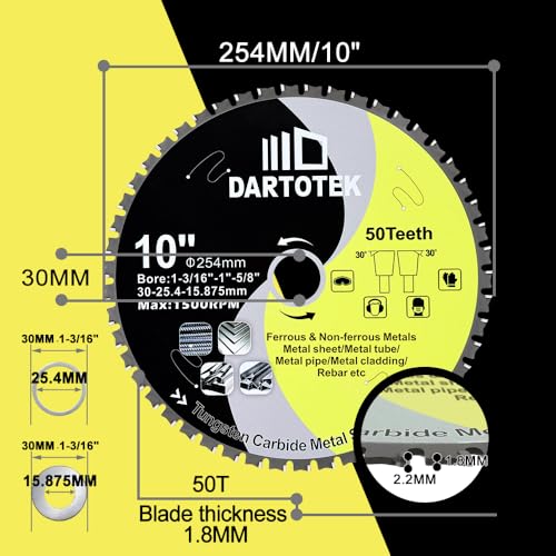 Metal Saw Blade 254mm x 30/25.4/15.875mm Metal Cutting Disc TCT | Circular Saw Blade for Metal, Iron, Nickel, Titanium, Ferrous Metals, 50 Teeth Tungsten Carbide, 254 mm for Circular Saw 254MM 1