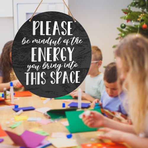 Positive Energy Door Sign, Zen Hanging Sign Decor Positive Energy Wall Decorations Witchy Sign for Door, Spiritual Room, Home, Meditation Yoga Room, Housewarming Gift for New House Home, Be Mindful Quote
