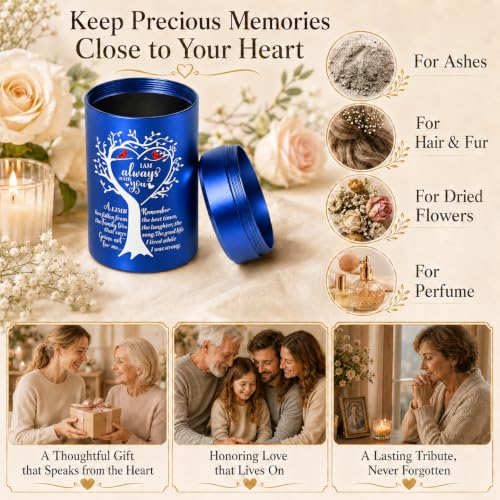 3.62 Inch Small Urns for Human Ashes Adult Man Woman, Set of 2 Mini Urns for Human Ashes, Memorial Funeral Sharing Cremation Urns Set with Two Cardinal Birds, Blue 2 Pack - Heart-Blue