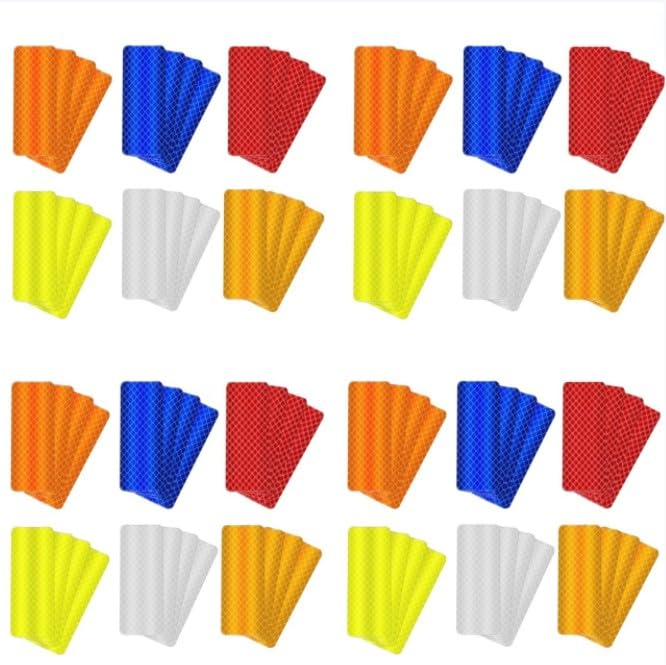 20Pcs Safety Reflective Stickers Outdoor Waterproof Reflector Stickers Orange Red Blue Adhesive Reflective Tape Night Visibility Warning Stickers for Vehicle Motorcycle Bike Mailbox, Safety Signs