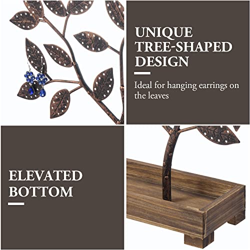 MyGift Bronze Jewelry Tree, Earring Organizer with Wood Ring Tray, 68 Pair