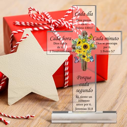Shellwei Spanish Christian Gift for Women Acrylic Religious Inspirational Gift End of Year Spanish Verse Cross Regalos Cristianos Para Mujer Bible Prayer Choice for Graduation Party Favor(Vivid) Vivid