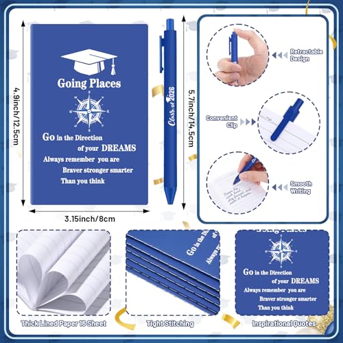 LemonRoad 30 Pcs Class of 2026 Blue Graduation Gift Bulk Congrats Grad PVC Gift Bag and Socks Plastic Tumblers with Lid and Straw Ballpoint Pens Inspirational Notepads Graduation Party Favors