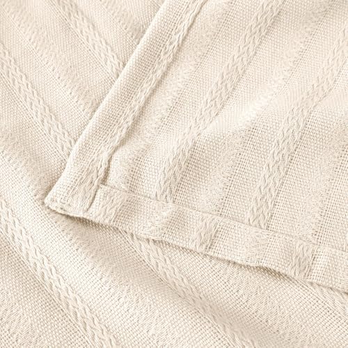 SUPERIOR Clara Cotton Blanket, for Picnic, Beach, Traveling or Camping, Bedroom Decor, Essentials, Cover for Bed, Couch, Lounging, Textured Jacquard, Striped Woven Blanket, Throw, Ivory