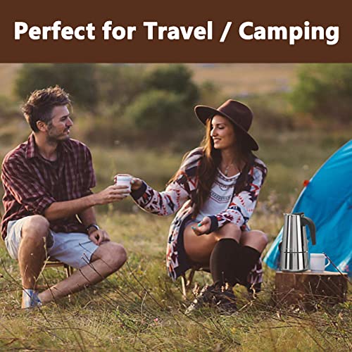 Coffee Pot, Stainless Steel Moka Pot Italian Coffee Maker 9 cup/15 OZ Stovetop Espresso Maker for Gas or Electric Ceramic Stovetop Camping Manual Cuban Coffee Percolator for Cappuccino or Latte Sliver（9cup/15oz）
