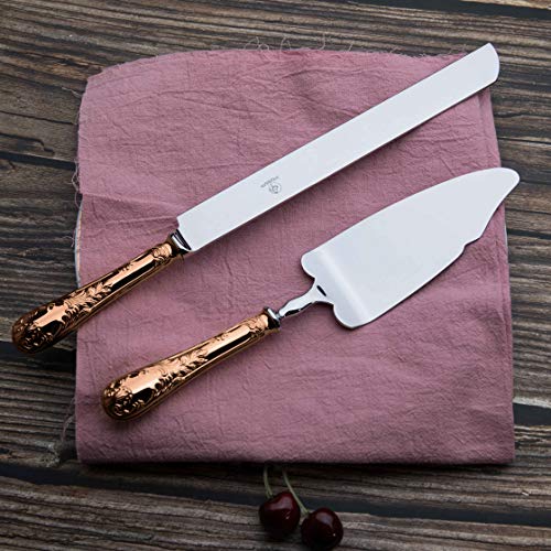 2 Piece Wedding Cake Server Set,18/10 Rose Gold Stainless Steel Dessert Set Pie Server Cake Cutter Knife for Birthday,Anniversary,Holiday,Baby Shower,Party