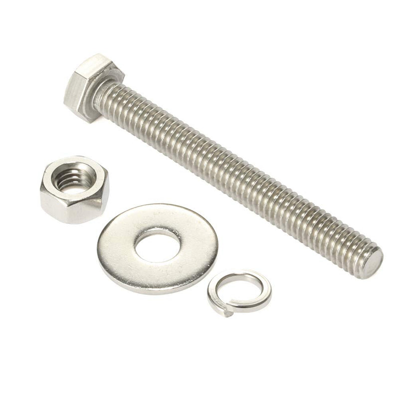 [Australia - AusPower] - 1/4-20 x 3" Hex Head Cap Screws Bolts and Nuts, Flat Washers, Spring Washers, Stainless Steel 18-8 (304), 10 Sets 1/4-20 x 3" 