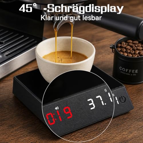 Coffee Scales with Timer, Rechargeable Espresso Scales, 2kg Capacity/0.1g Precision, Mini Coffee Scale with 45° LED Display, 4 Modes for Espresso and Pour-Over Coffee