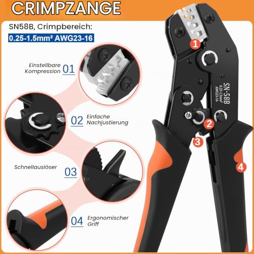 1379pcs Car Connector Pins Kit with SN-58B Crimping Tool, Plug Pins Automotive 1.0-3.5mm, Crimping Pliers 0.25-1.5mm² AWG 23-16, Sealing Plugs and 18 Pin Out Tool for Car, Motorcycle and Boat 1380 Pieces