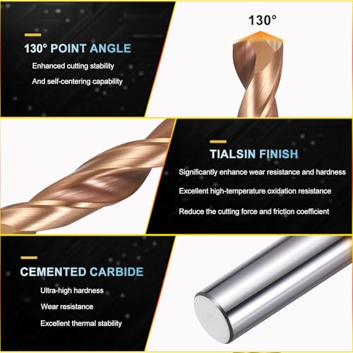 PATIKIL 12.4mm carbide jobber drill bit for stainless steel and hard metal, 130-degree point