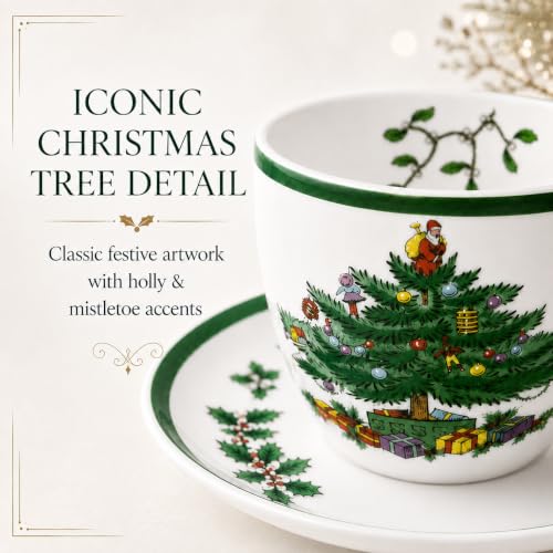 Spode Christmas Tree Teacup & Saucer Set, 7 Ounce, Made in England