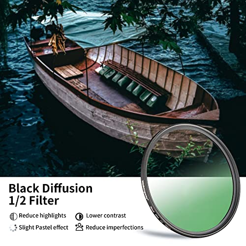 Walking Way 67mm Black Diffusion Filter 1/2, Soft Dreamy Cinematic Effect Filter, Hazy Diffuser, Ultra-Slim Frame, Multi-Coated Optical Glass, Water/Scratch Resistant for Portrait/Vlog/Video 67 mm 1/2 Diffusion
