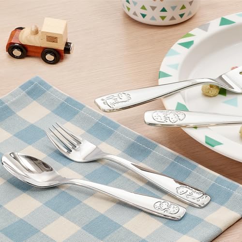 KINGSTONE 6 Pieces Toddler Utensils Set, 18/10 Stainless Steel, Dinosaur Cute Dinosaur 6-Piece (Small)