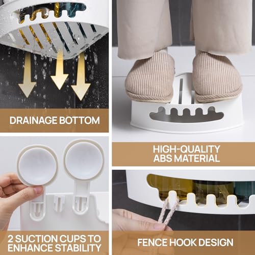 LEVERLOC Corner Shower Caddy Suction Cup, shower shelves suction cup, White 2 × Medium