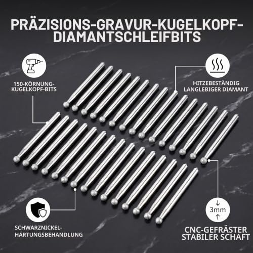 30-Piece Diamond Grinding Bits Diamond Grinding Points 3 mm Diamond Cutter Carving Tools for Jade Jewellery Stone Ceramic