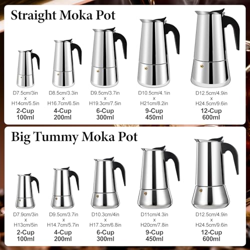 2 Cup 100ml Stainless Steel Moka Pot Stovetop Espresso Maker 2 Cup 100ml