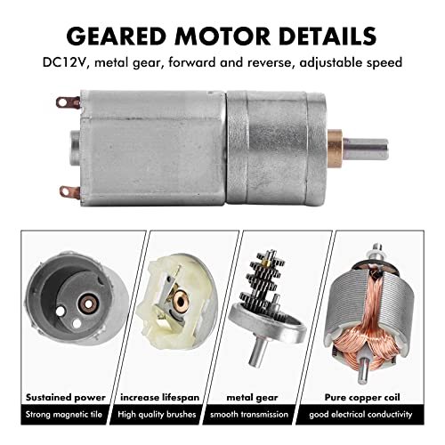 DEWIN DC 12V Gear Motor, 20mm Electric Gear Motor with High Torque Reduction Accessory Tool 15 RPM