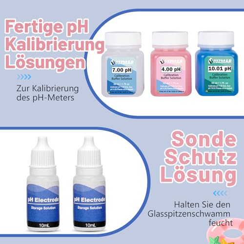 UIUZMAR pH Calibration Solution Set pH 7.00/4.00/10.01 50 ml Each for pH Meter | With storage solution pH electrode 2 bottles of 10 ml each, pH calibration buffer solution and pH electrolyte solution