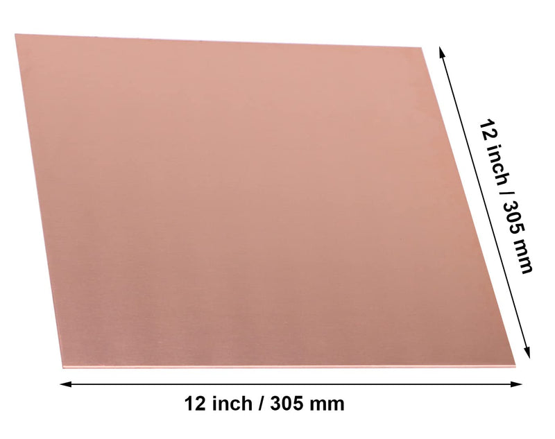 1 Pcs Pure Copper Sheet, 12" x 12", 18 Gauge(1.02mm) Thickness, No Scratches, Protective Film on Both Sides