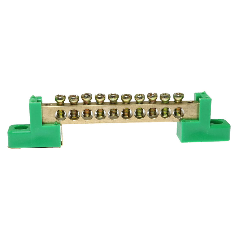 [Australia - AusPower] - RLECS 2pcs 10 Positions Terminal Bus Bar Terminal Block Brass Wire Screw Terminal Grounding Strip Bus Bar Block, Green 