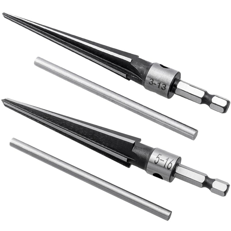 [Australia - AusPower] - 2Pcs T Handle Taper Reamer Set,6 Fluted Chamfer Reaming Guitar Bridge Pin Hole Handle Tapered Reamers Woodworker Tool 1/8"-1/2" (3-13mm) & 3-16''-5/8'' (5-16mm) 