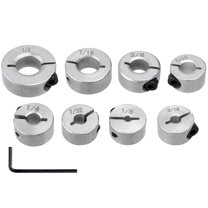 [Australia - AusPower] - 8 Pcs Drill Bit Stop Collar Set Split Ring Clamping Shaft Collars Drilling Limit Ring Drill Depth Stop Bit with M5 Set Screws (Imperial 1/2", 7/16", 3/8", 5/16", 1/4", 7/32", 3/16", 1/8") 