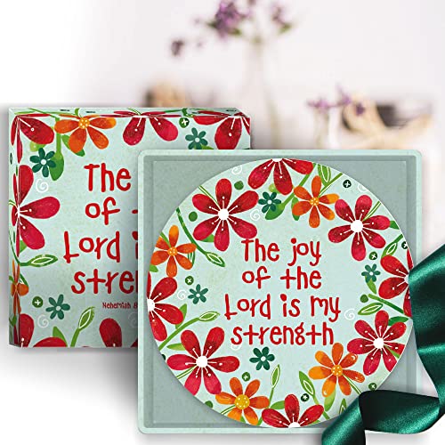Christian Coasters with Scripture, Set of 4 Ceramic Coasters, Gift Box, Joy