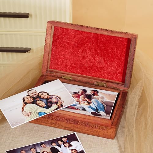 Ajuny Wooden Jewelry Box, Hand Carved Keepsake Chest - 8x5x2.5 Inch