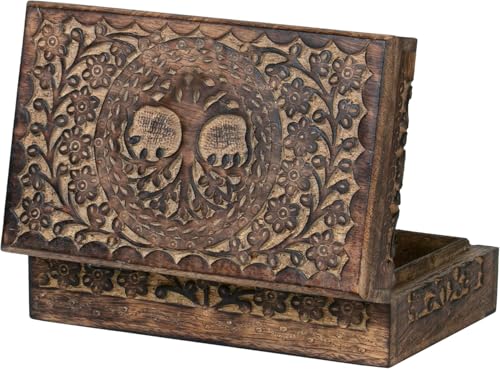 Wooden Jewelery Box Decorative Box with Life of Tree Carving - Antique Design for Sister Birthday Gifts, Jewelry Organizer Gifts For Women Birthday Unique, wooden Handmade love Gift (10 x 6 Inch) Antique - 10 x 6 Inch