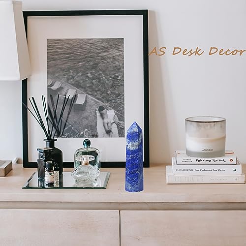 ZHIYUXI 3.7-4" Lapis Lazuli Healing Crystals Wands Crystal Tower Hexagonal Pointed Crystal Wand Stone Large Crystals Reiki Energy Balancing Meditation Therapy Gemstones Decoration Gifts 1 Pc