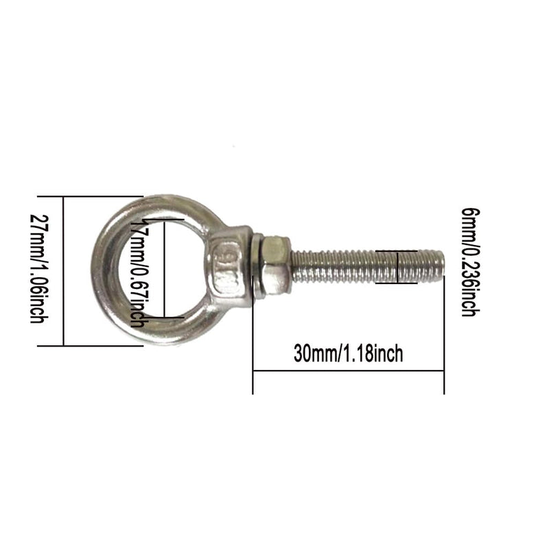 [Australia - AusPower] - Shoulder Eye Bolt, M6 Stainless Steel Eye Bolts1.2" Heavy Duty EyeBolts Screws, 5 PCS M6 (Thread Length 30mm), Accessories Include Nuts and Washers Set 