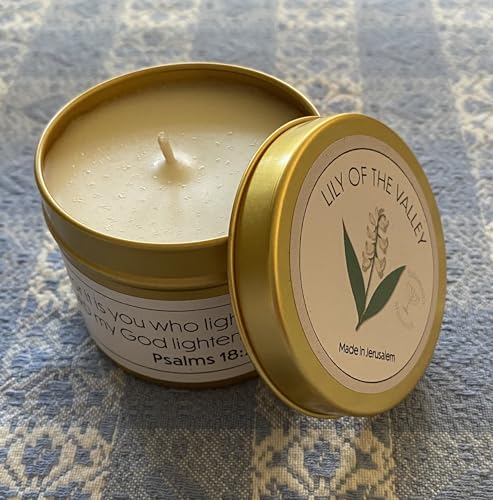 Scented Candle Lily of The Valey, Soy Wax Candle from Jerusalem, fregrance of The Holyland. tin Candle. Paraffin Free. Candle to Light Your Home with Blessed Vibe. Burn 33 Hours.