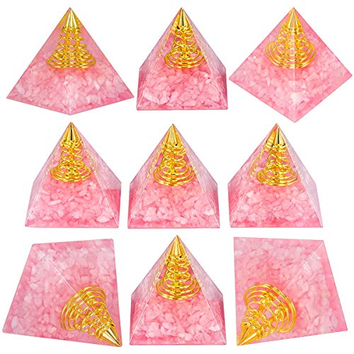 Rockcloud Rose Quartz Healing Crystal Gold Wire Orgone Pyramid Stone Pink Gold Wire + Rose Quartz Crystal Stone