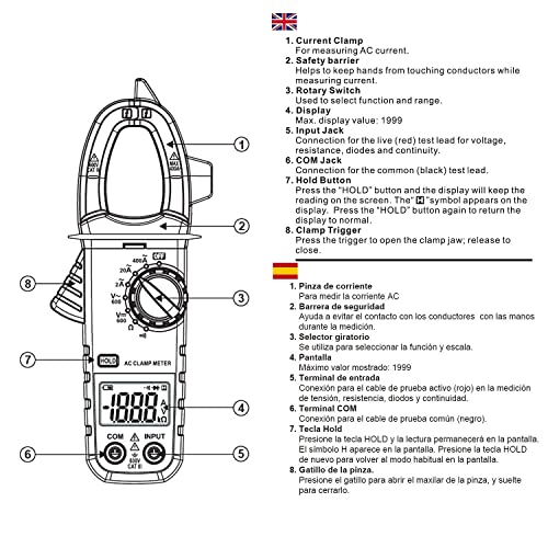 KPS PA420 mini digital clamp meter measuring AC current, with 400A AC and 600V AC/DC ratings