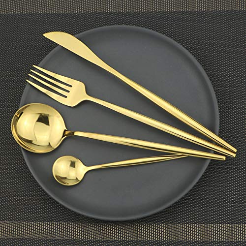 24-Piece Silverware Set - 18/10 Stainless Steel Reusable Utensils Forks Spoons Knives Set, Mirror Polished Cutlery Flatware Set, Great for Family Gatherings & Daily Use (6 set, Gold)