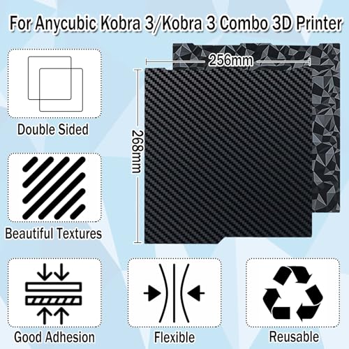 Smooth PEO PET Build Plate for Anycubic Kobra 3/Kobra 3 Combo, Flexible PEO PET Spring Steel Bed Plate 256x268 mm Kobra 3 Print Bed