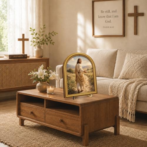 Christian Jesus Table Decor Golden Meadow Wall Art Sign 8x10 Rustic Jesus