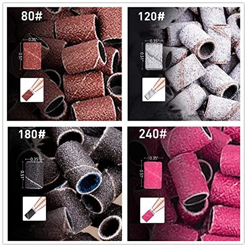 Sanding Sleeves Nail Cutter, Pack of 100 Sanding Sleeves, Sanding Caps Nail Cutter Attachments, Grit 80/120/180/240 Sanding Sleeves for Manicure Pedicure 80/120/180/240 sanding sleeves